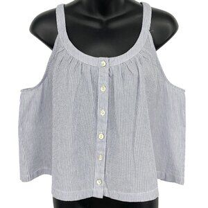 Allie Rose Women Medium Stripe Sleeveless Button Scoop Top Blouse Linen New